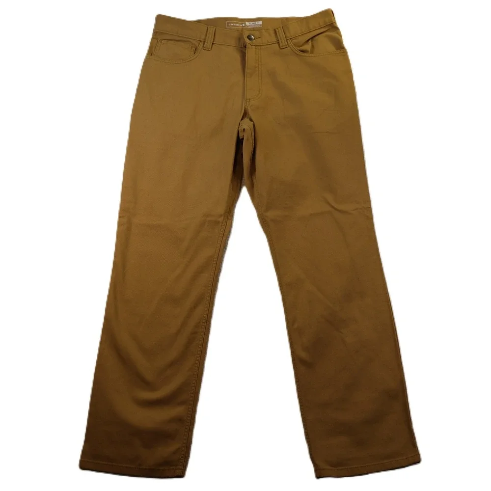 Carhartt Mens 34x32 Work Pants Brown Rugged Flex Relaxed Fit Canvas BN2517-M
